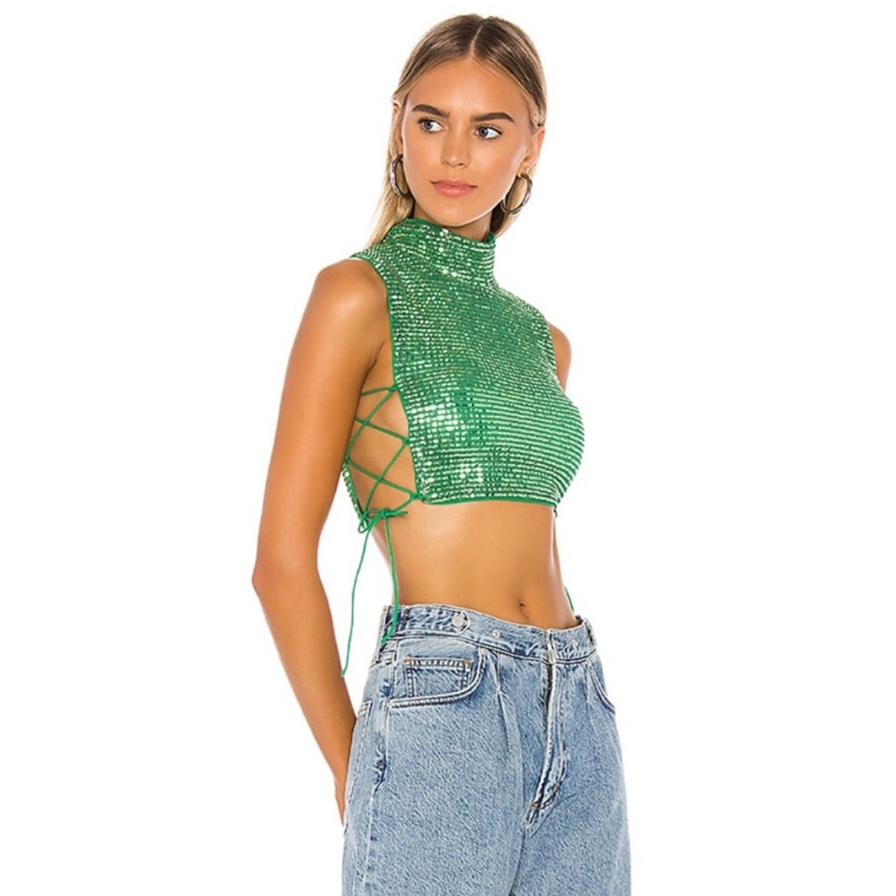 h:ours 21 crop top in green